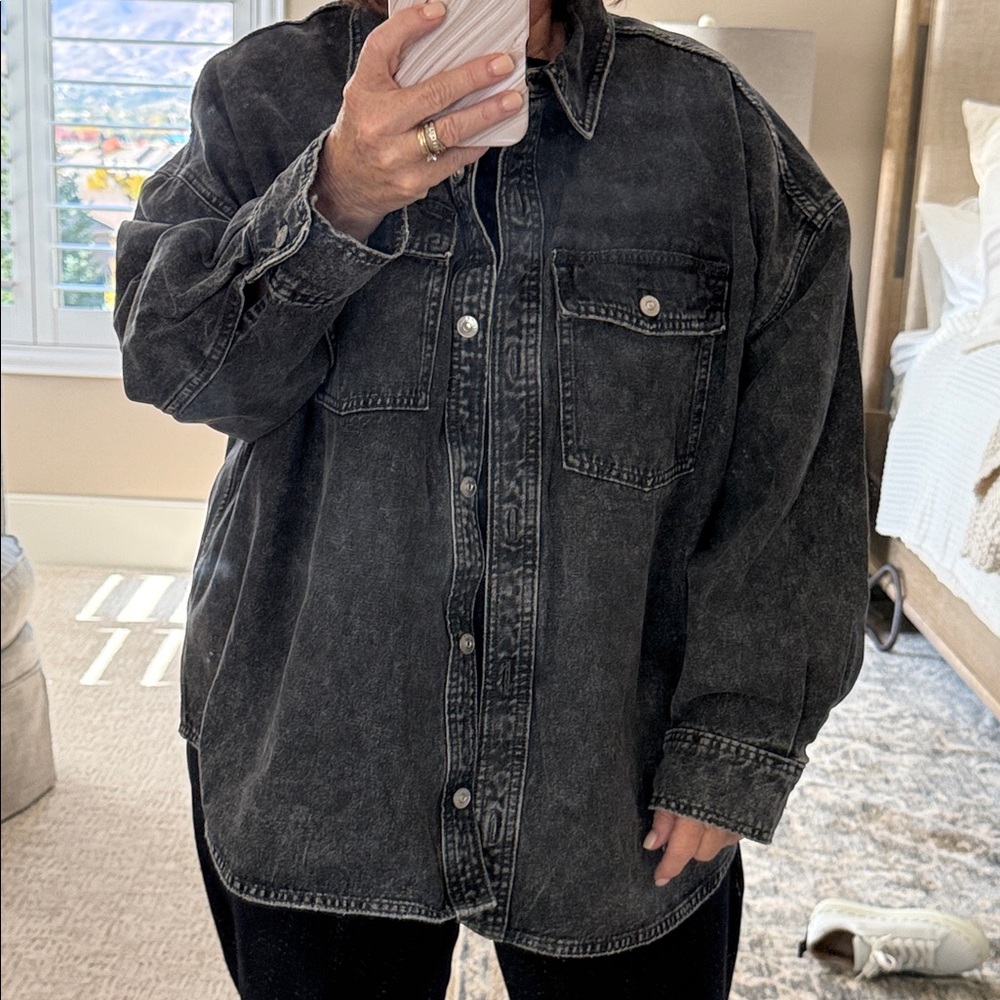 H&M Washed Black Denim Jacket